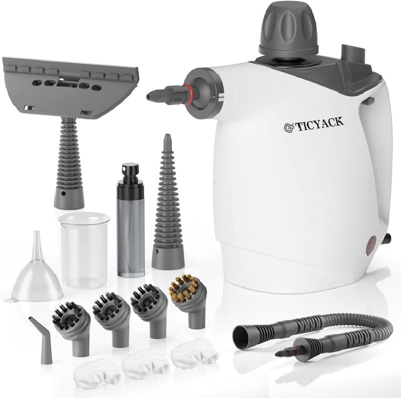 Photo 1 of Handheld Steam Cleaner, Steam Cleaner with 16 PCS Accessory & Safety Lock, 500ML Large Capacity Natural Surface Steam for Cleaning, Multipurpose Steamer for Home, Car, Bathroom, Grease (White)
