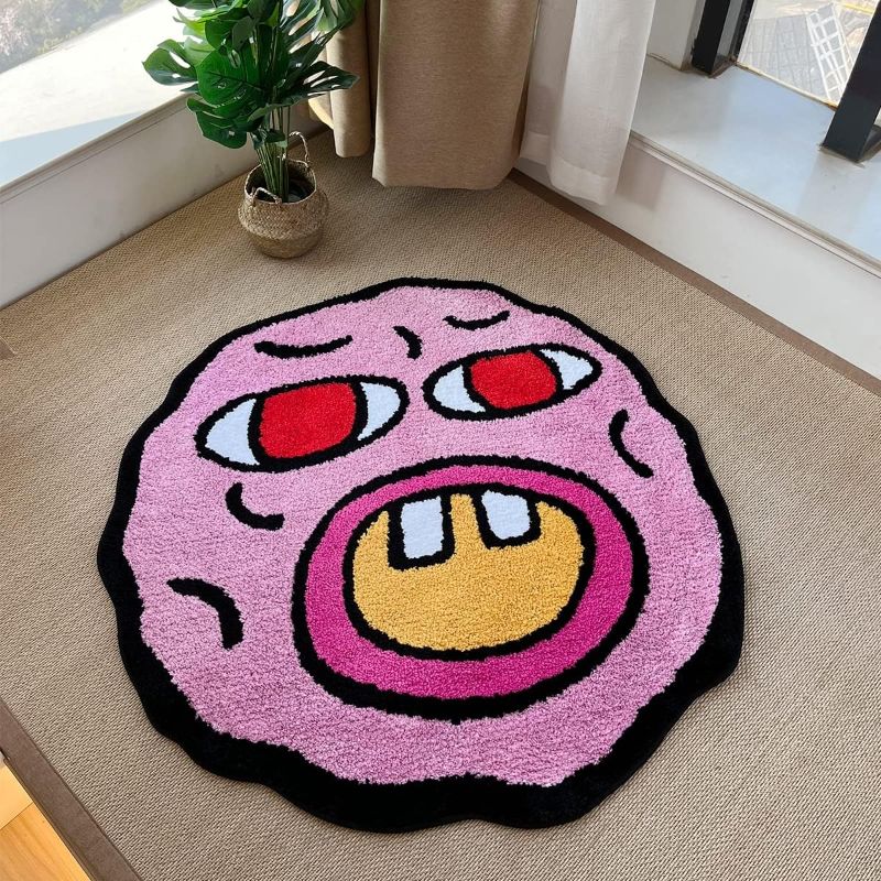 Photo 1 of LAKEA Tufted Carpet Cherry Bomb Rug Pink Room Decor Kawaii Rug Small Rugs for Bedroom Cartoon Circle Punch Needle Carpet (31.5X31.5 Inch)

