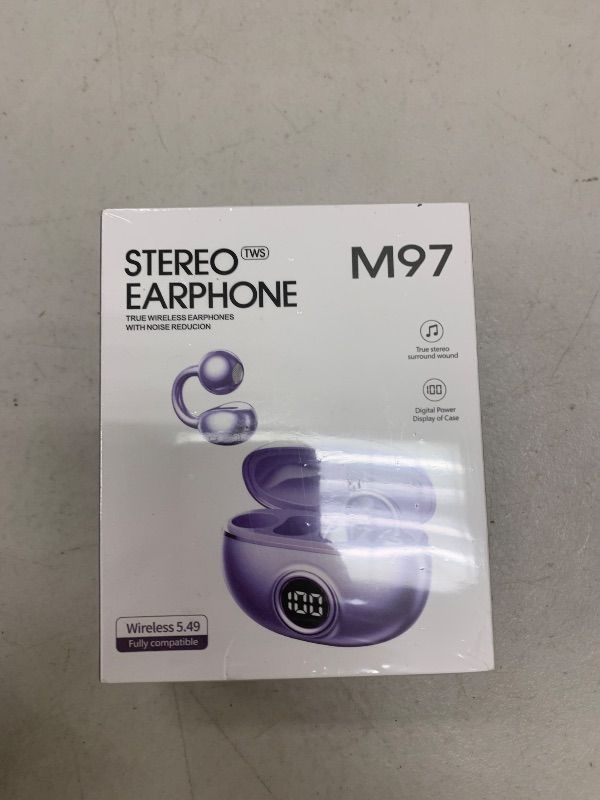 Photo 1 of AI Translation Wireless Earbuds with LED Display Case, Clip-on Type Sports Headphones, AI Clip-on Earbuds Purple M97