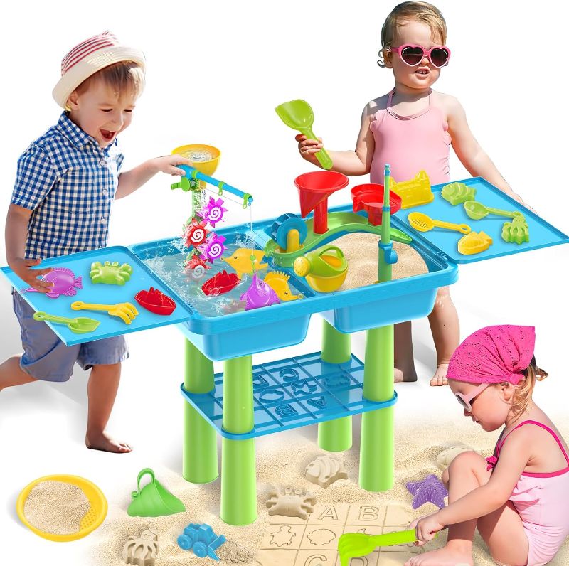Photo 1 of deAO Water Table for Toddlers Outdoor Play Table Summer Toys with 23PCS Beach Toy,2 Fishing Pool Toys,Activity Sandbox Sensory Toy for Kids
