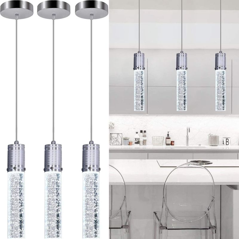 Photo 1 of 3 Pack Single Hanging Indoor Kitchen Island Pendant Ceiling Light Fixture,6.1" Clear Drum Glass Shade Black Finish Modern Farmhouse Dinning Over Sink
