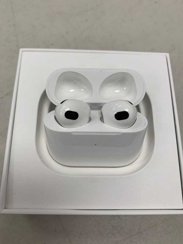 Photo 1 of Apple AirPods (3rd Generation) Wireless Earbuds with MagSafe Charging Case. Spatial Audio, Sweat and Water Resistant, Up to 30 Hours of Battery Life. Bluetooth Headphones for iPhone