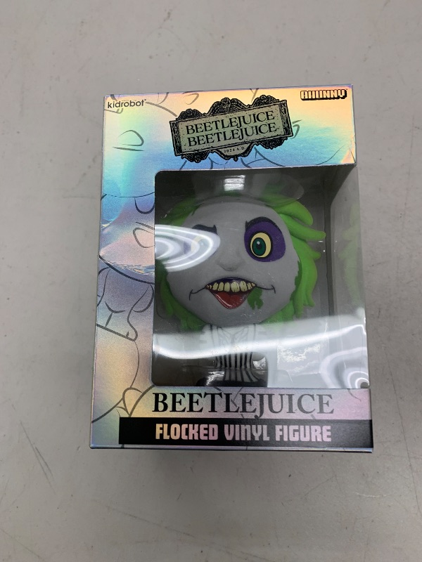 Photo 1 of Kidrobot Collectible Beetlejuice (2024) Striped Suit 4" Flocked Bhunny Stylized PVC Figure