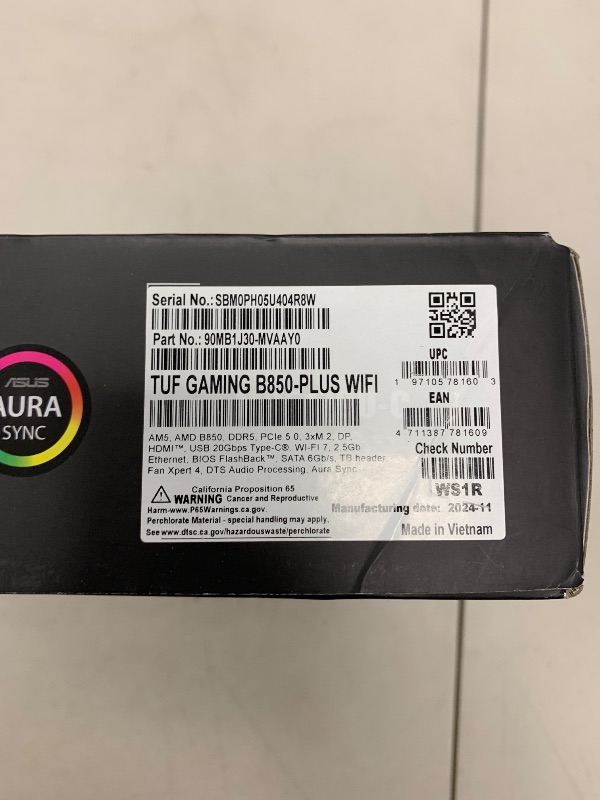 Photo 1 of ASUS TUF Gaming B850-PLUS WiFi AMD AM5 B850 ATX Motherboard, 14+2+1 80A Stages, AI Ready, DDR5, PCIe 5.0, 3X M.2, Wi-Fi 7, 2.5Gb LAN, DisplayPort, HDMI™, USB 10Gbps & 20Gbps Type-C®, BIOS Flashback™