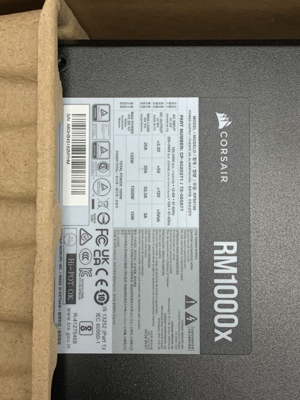 Photo 1 of CORSAIR RM1000x Fully Modular Low-Noise ATX Power Supply – ATX 3.1 Compliant – PCIe 5.1 Support – Cybenetics Gold Efficiency – Native 12V-2x6 Connector – Black
