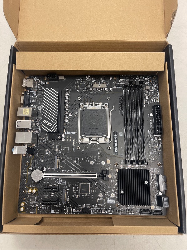 Photo 1 of MSI PRO B650M-P ProSeries Motherboard (AMD Ryzen 9000/8000/7000 Series Processors, AM5, DDR5, PCIe 4.0, M.2, SATA 6Gb/s, USB 3.2 Gen 2, HDMI/DP, 2.5Gbps LAN, mATX)