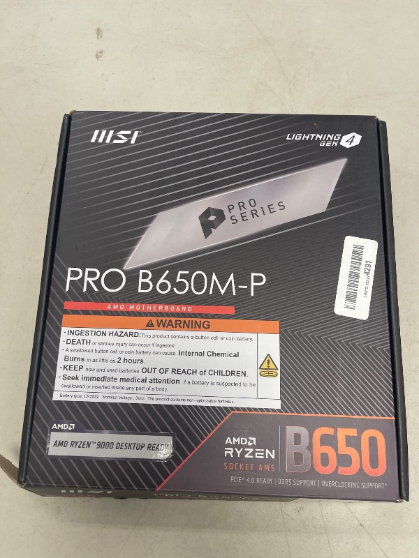 Photo 1 of MSI PRO B650M-P ProSeries Motherboard (AMD Ryzen 9000/8000/7000 Series Processors, AM5, DDR5, PCIe 4.0, M.2, SATA 6Gb/s, USB 3.2 Gen 2, HDMI/DP, 2.5Gbps LAN, mATX)