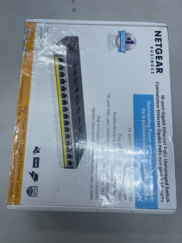 Photo 1 of NETGEAR 16-Port Gigabit Ethernet Unmanaged PoE Switch (GS116PP) - with 16 x PoE+ @ 183W, Desktop, Wall Mount or Rackmount, and Limited Lifetime Protection