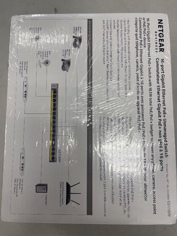 Photo 1 of NETGEAR 16-Port Gigabit Ethernet Unmanaged PoE Switch (GS116PP) - with 16 x PoE+ @ 183W, Desktop, Wall Mount or Rackmount, and Limited Lifetime Protection