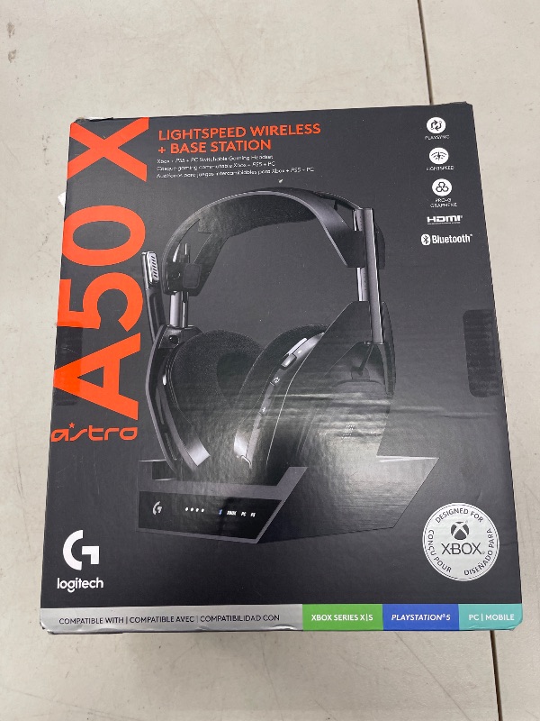 Photo 1 of Logitech G Astro A50 X Omni-Platform Wireless Gaming Headset + Base Station for PS5, Xbox, PC: PLAYSYNC Video & Audio Switcher, HDMI 2.1 4K 120Hz VRR, <24 bit/48 kHz, 24hr Battery, 2.4GHz & BT - Black