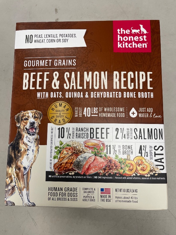 Photo 1 of BB 8/28/2025 The Honest Kitchen Human Grade Dehydrated Gourmet Grains Dog Food - Beef & Salmon, 10 Pound Box