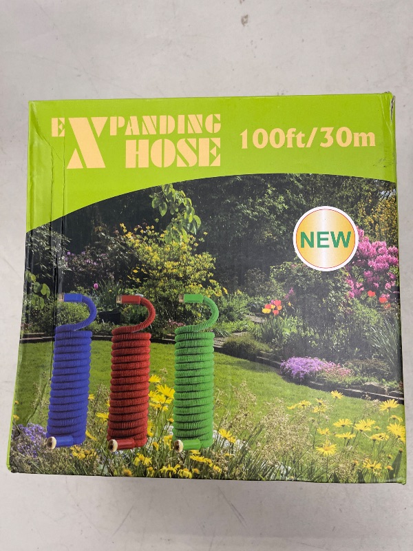 Photo 1 of 100 ft Expandable Garden Hose with 10 Spray Nozzle - 4 -Layer Latex Core - Heavy Duty Superior Strength 3750D - Expanding Water Hose - Extra Strong Brass Connectors/Storage Bag