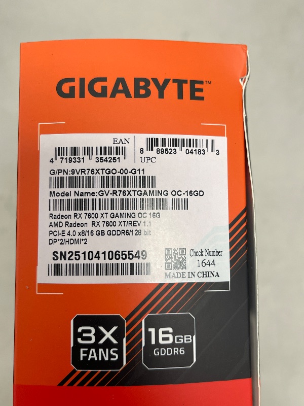 Photo 1 of Gigabyte Radeon RX 7600 XT Gaming OC 16GB Graphics Card - 2810 MHz Core, 16GB GDDR6 18000MHz 128-bit Memory, PCI-E 4.0, 2X DP 1.4, 2X HDMI 2.1a, RDNA Architecture, RGB Fusion, GV-R76XTGAMING OC-16GD
