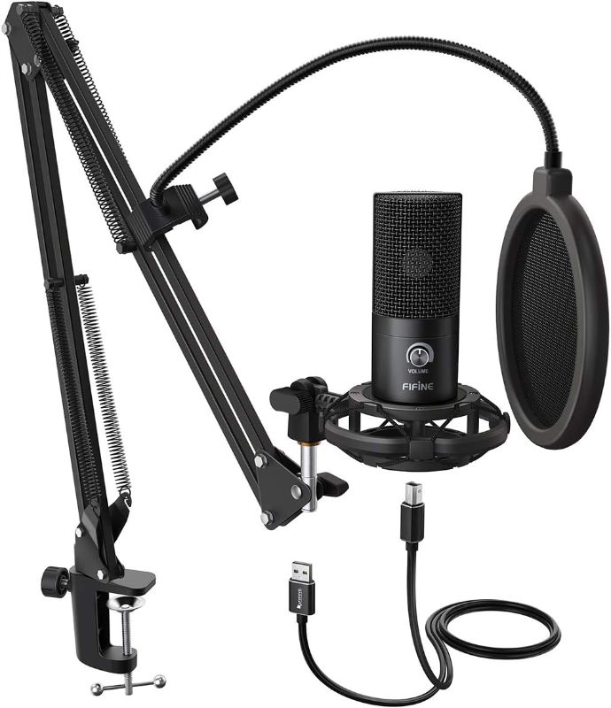 Photo 1 of FIFINE Studio Condenser USB Microphone Computer PC Microphone Kit with Adjustable Boom Arm Stand Shock Mount for Instruments Voice Overs Recording Podcasting YouTube Vocal Gaming Streaming-T669
