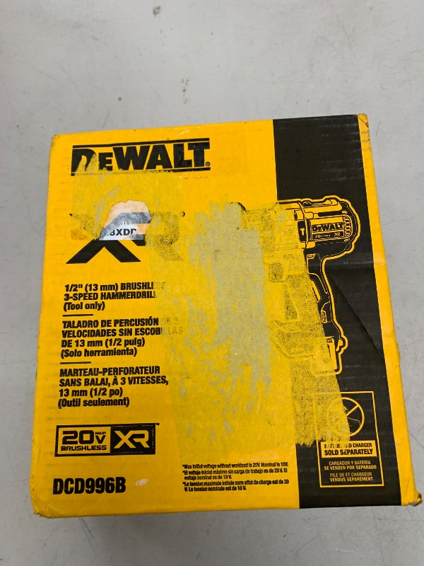 Photo 1 of DEWALT 20V MAX XR Cordless Hammer Drill Driver Brushless, Heavy Duty 1/2", 3-Speed, Tool Only (DCD996B)