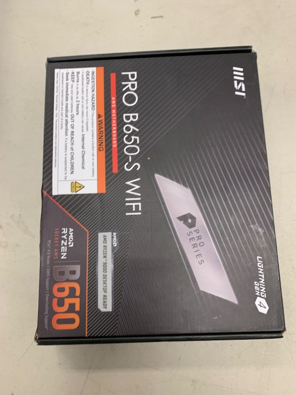 Photo 1 of MSI PRO B650-S WiFi ProSeries Motherboard (AMD Ryzen 9000/8000/7000 Series Processors, AM5, DDR5, PCIe 4.0, M.2 Slots, SATA 6Gb/s, USB 3.2 Gen 2, HDMI/DP, Wi-Fi 6E, Bluetooth 5.3, 2.5Gbps LAN, ATX)