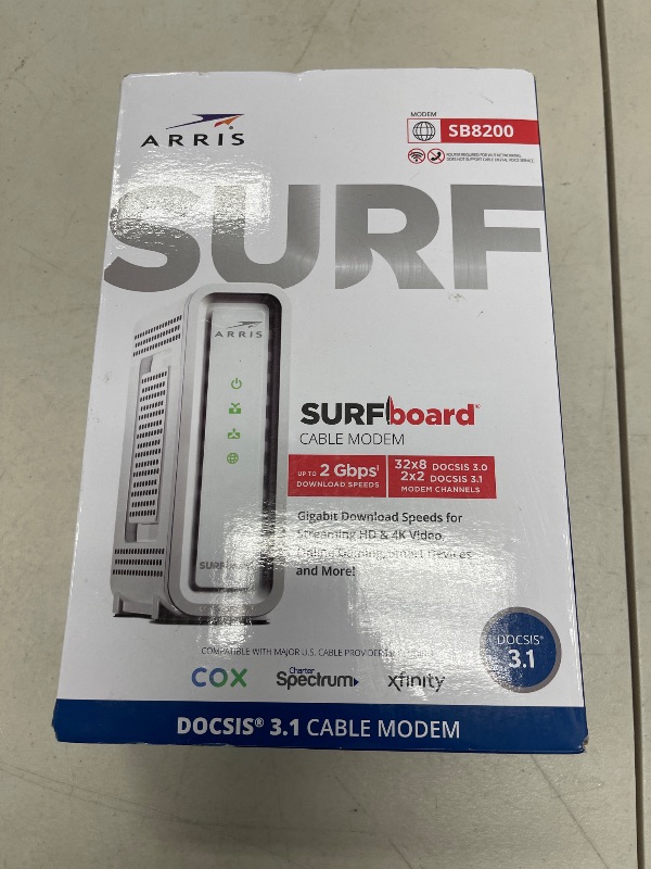 Photo 1 of ARRIS (SB8200) - Cable Modem - Fast DOCSIS 3.1 32x8 Gigabit Cable Modem , Approved for Comcast Xfinity, Cox, Charter Spectrum, & more | 1 Gbps Max Internet Speed, 4 OFDM Channels - (No Built-in Wifi)