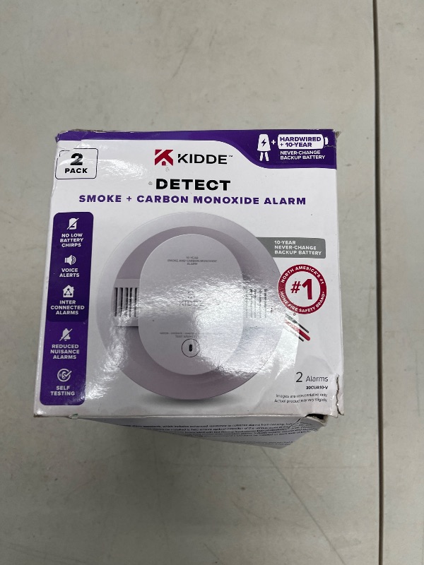 Photo 1 of Kidde Hardwired Smoke & Carbon Monoxide Detector, 10-Year Battery Backup, Voice Alerts, Interconnectable LED Warning Light Indicators, 2 Pack