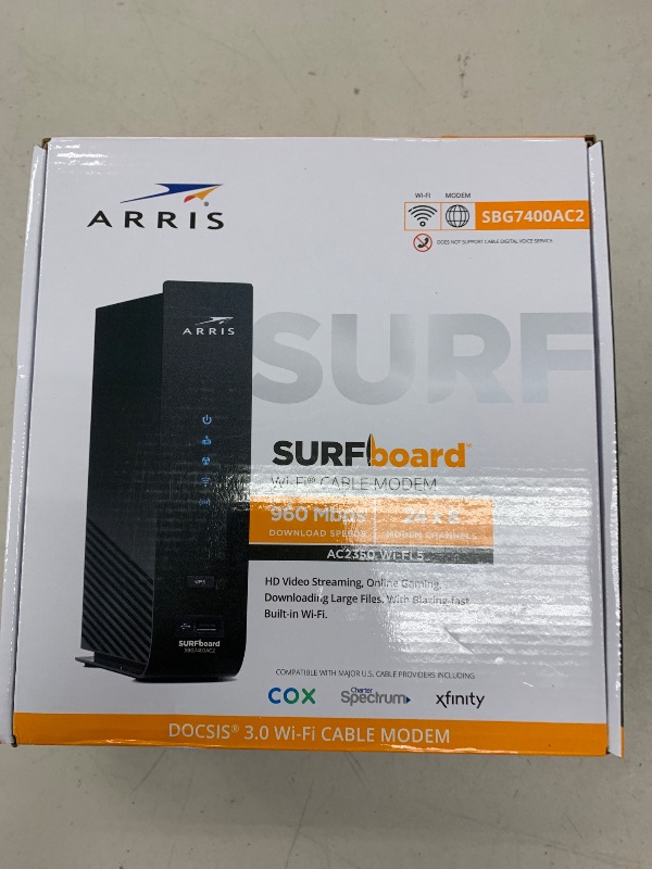 Photo 1 of ARRIS (SBG7400AC2) - Cable Modem Router Combo - Fast DOCSIS 3.0 & AC2350 WiFi , Approved for Comcast Xfinity, Cox, Charter Spectrum & more , Four 1 Gbps Ports , 800 Mbps Max Internet Speeds