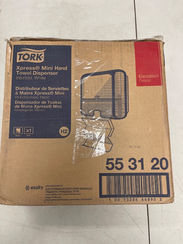Photo 1 of Tork Xpress Mini Multifold Hand Towel Dispenser White H2, One-at-a-Time Dispensing, Elevation Range, 553120