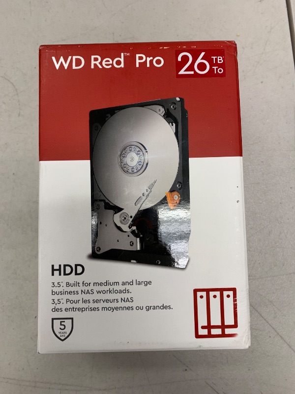 Photo 1 of Western Digital 26TB WD Red Pro NAS Internal Hard Drive HDD - 7200 RPM, SATA 6 Gb/s, CMR, 512 MB Cache, 3.5" - WD260KFGX
