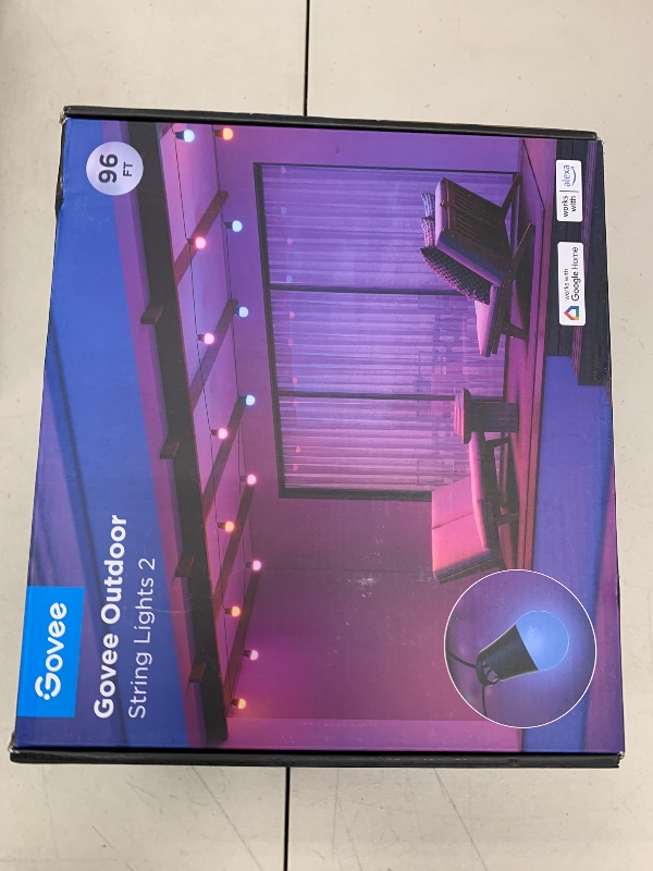 Photo 1 of Govee Smart Outdoor String Lights 2, 96ft RGBIC Outdoor Lights with Dimmable Warm White LED Bulbs, 47 Scene Modes for Patio, Backyard, IP65 Waterproof, Works with Alexa, App Control