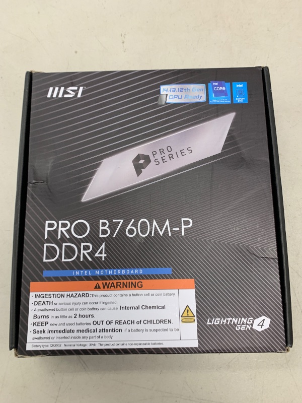 Photo 1 of MSI PRO B760M-P DDR4 ProSeries Motherboard (Supports 12th/13th/14th Gen Intel Processors, LGA 1700, DDR4, PCIe 4.0, M.2, USB 3.2 Gen2, HDMI/DP, mATX)