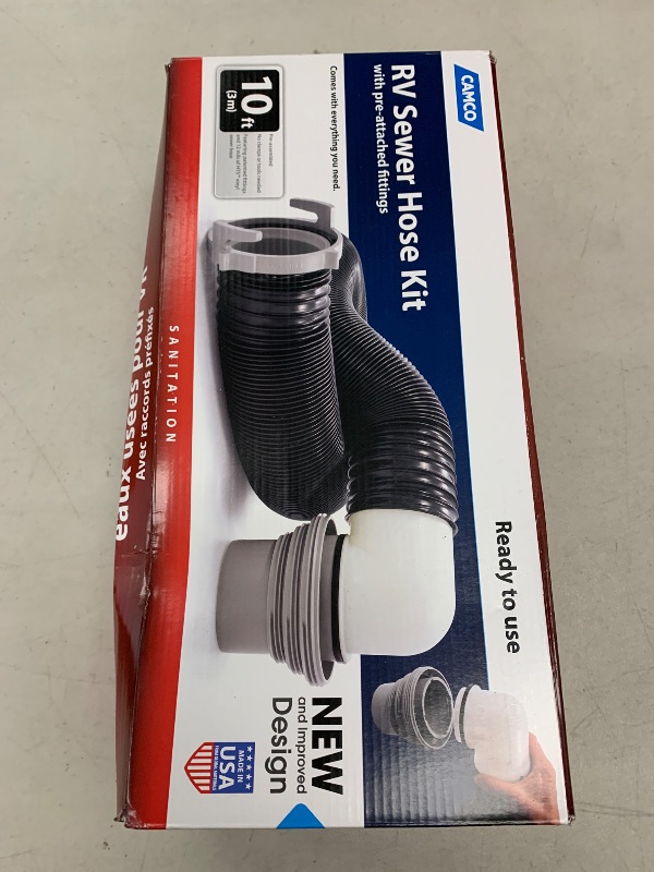 Photo 1 of Camco RV Sewer Kit - Features Pre-Attached Fittings, a 10-Foot Sewer Hose, Translucent Sewer Elbow with 4-in-1 Adapter, and More (39551)