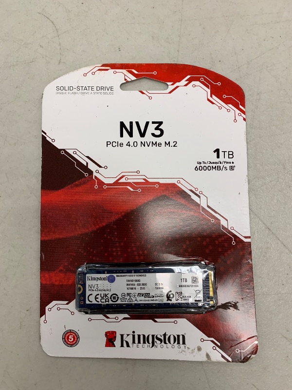 Photo 1 of Kingston NV3 1TB M.2 2280 NVMe SSD | PCIe 4.0 Gen 4x4 | Up to 6000 MB/s | SNV3S/1000G