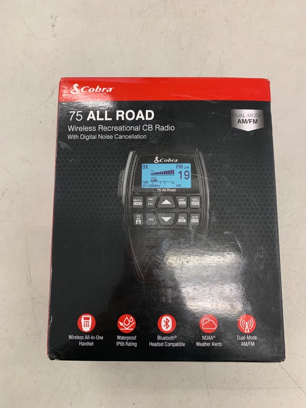 Photo 1 of Cobra 75 All Road Wireless CB Radio - Dual-Mode AM/FM, Full 40 Channels, Bluetooth Connectivity, Digital Noise Cancellation, Waterproof, Instant Channel 9, 4-Watt Output, Easy to Operate, Black
