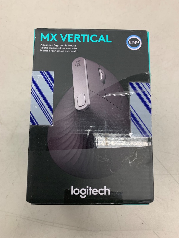 Photo 1 of Logitech MX Vertical Wireless Mouse – Ergonomic Design Reduces Muscle Strain, Move Content Between 3 Windows and Apple Computers, Rechargeable, Graphite