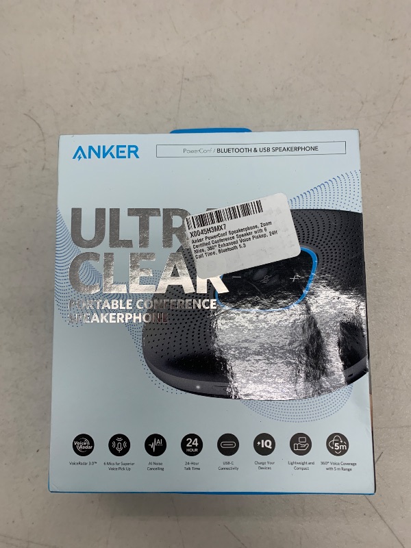 Photo 1 of Anker PowerConf Speakerphone, Zoom Certified Conference Speaker with 6 Mics, 360° Enhanced Voice Pickup, 24H Call Time, Bluetooth 5.3, USB C, Compatible with Leading Platforms for Personal Workspaces