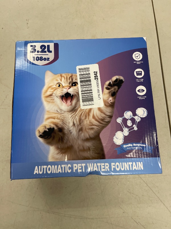 Photo 1 of Tomxcute Cat Water Fountain, 3.2L/108oz Automatic Stainless Steel Pet Fountain Dog Water Dispenser, Ultra-Quiet Pump and 3 Replacement Filters & for Cats, Dogs, Multiple Pets