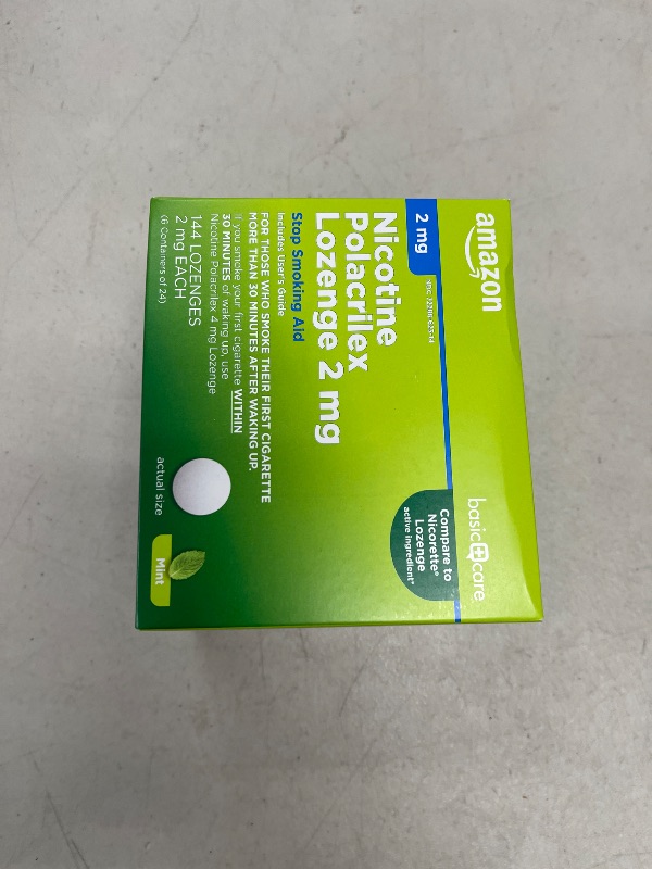 Photo 1 of Amazon Basic Care Nicotine Polacrilex Lozenge 2 mg (nicotine), Stop Smoking Aid, Mint Flavor, 144 Count 