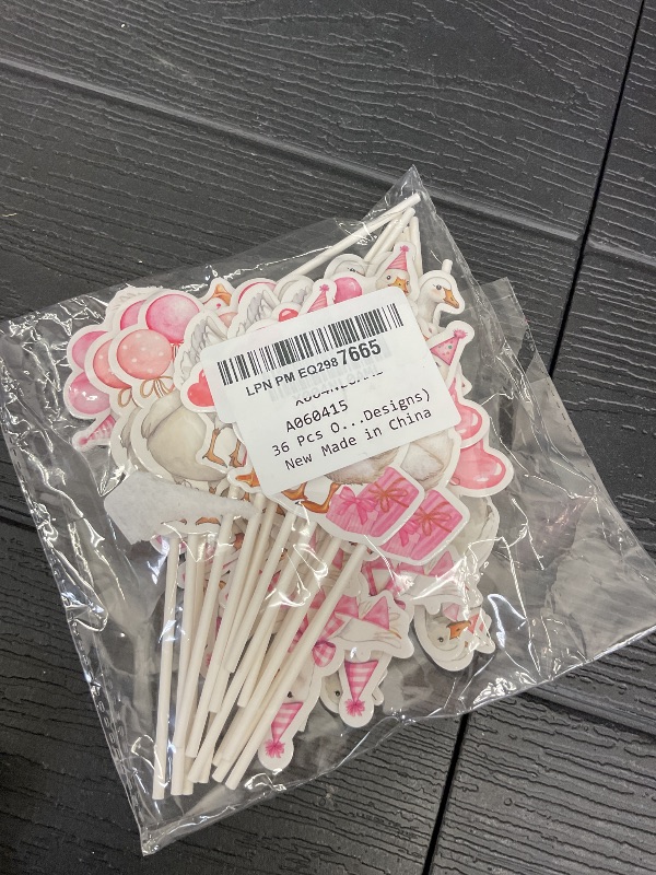 Photo 1 of 36 Pcs One Funny Goose Birthday Decor for Girls, Cute Pink Goose Themed Cupcake Toppers, Fun Farm Animal Birthday Baby Shower Gender Reveal Party Supplies (9 Designs)