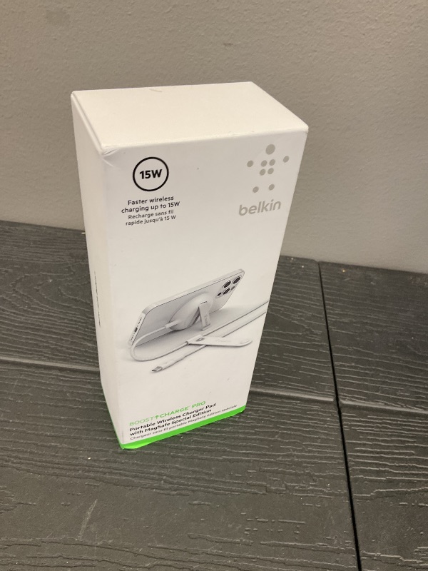 Photo 1 of Belkin Wireless Charger, Fast Charging Up to 15W w/Official Made-for-MagSafe Module and Pad Style, Metal Kickstand for iPhone 14, 14 Plus, 14 Pro, 14 Pro Max, 13, 12 and Other MagSafe iPhones - White