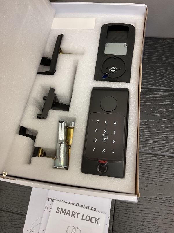 Photo 1 of WiFi Front Door Lock Set with Handle, Featuring Fingerprint Keyless Entry, Smart Keypad with Lever Handles, Electronic Screen + WiFi Gateway, App Control, Auto-Lock, and Voice Control