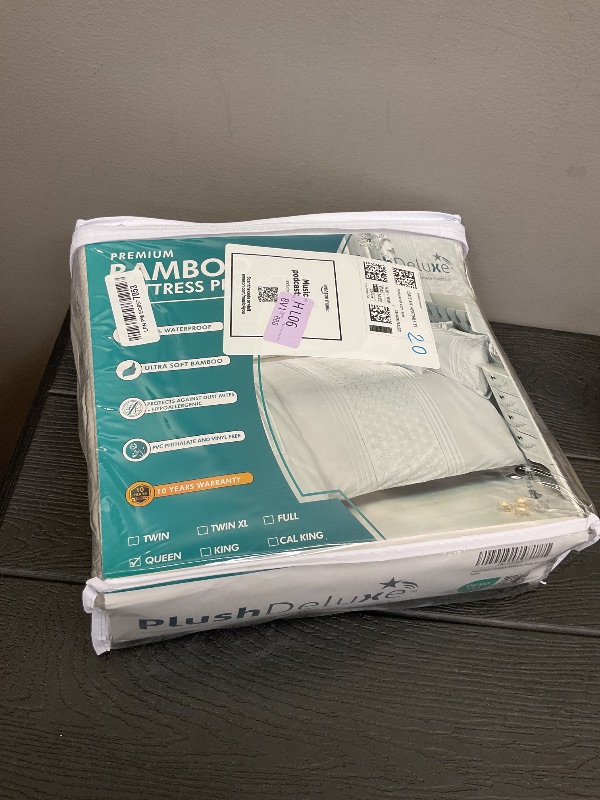Photo 1 of PlushDeluxe Premium Bamboo Mattress Protector – Queen Size, Waterproof, & Ultra Soft Breathable Noiseless Washable Bed Mattress Cover for Comfort & Protection - White