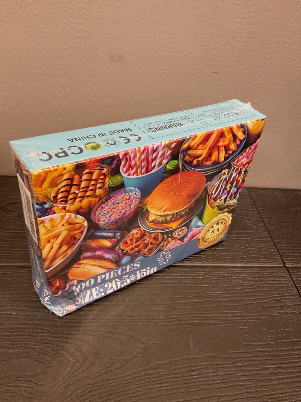 Photo 1 of 500 Piece Puzzle for Adults, Hamburger Jigsaw Puzzles, Youths Favorite Foods Puzzles 500 Pieces, Birthday and Barious Holiday Party for Family Kids and Adult, Funny Puzzle for Adults, 20.5x15 in