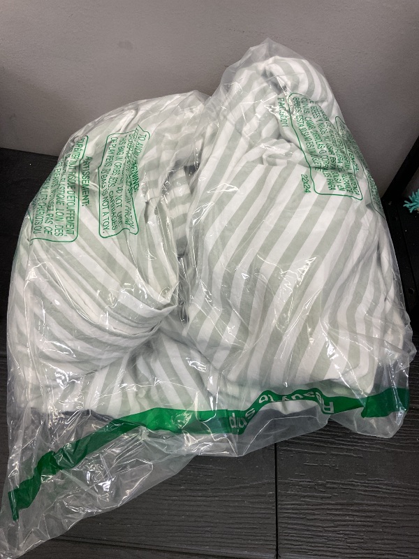 Photo 1 of MooMee Striped Duvet Cover Set 100% Washed Cotton Linen Like Textured Breathable Durable Soft Comfy (Sage Green White Classic Stripes, King 104"x90")
