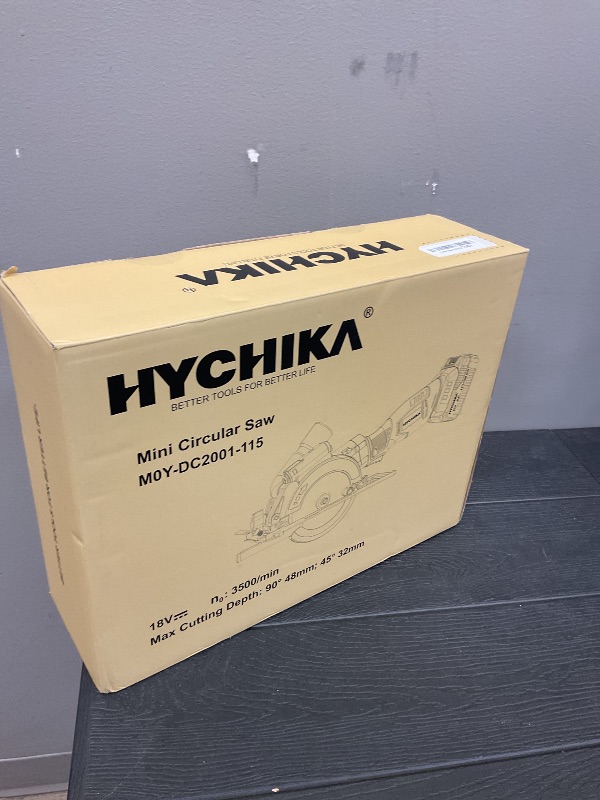 Photo 1 of HYCHIKA Cordless Circular Saw, 18V Mini Circular Saw with 4.0Ah Battery, 3 Blades(4-1/2",4-9/10"), 3500RPM Max Cuting Depth:90°(48mm)/45°(32mm), Compact Circular Saw for Wood, Plastic and Soft Metal