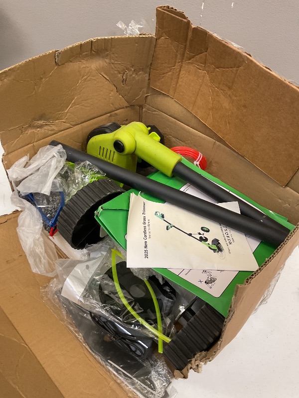 Photo 1 of Kihoplly 20000 RPM Electric Weed Wacker with Wheel, 2 * 3000mAh Battery, 5 Blade, 12? Brushless Cordless 4-in-1 Brush Cutter/Weed Eater/Grass Trimmer, Electric String Trimmer 2 Batteries and Charger