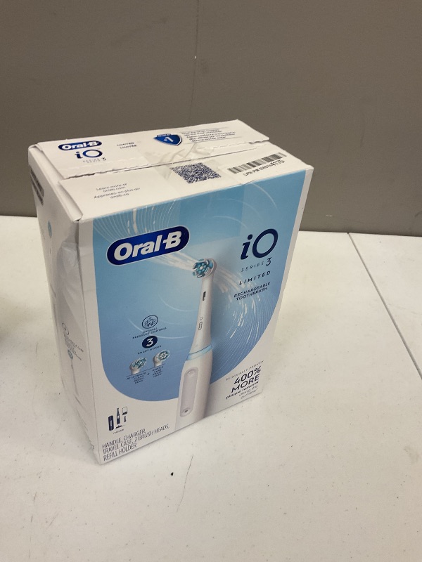 Photo 1 of Oral-B iO Deep Clean Rechargeable Electric Powered Toothbrush, White with iO Series 3 Limited, 2 Brush Heads and Travel Case - Pressure Sensor to Protect Gums - 3 Cleaning Settings - 2 Minute Timer