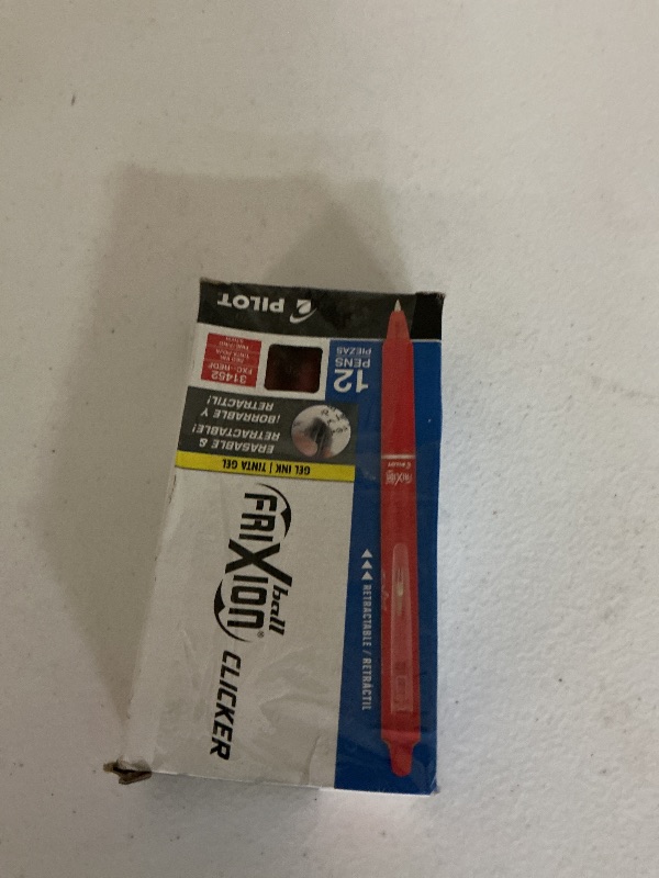 Photo 1 of Pilot, FriXion Clicker Erasable Gel Pens, Fine Point. 0.7 mm, Pack of 12, Red