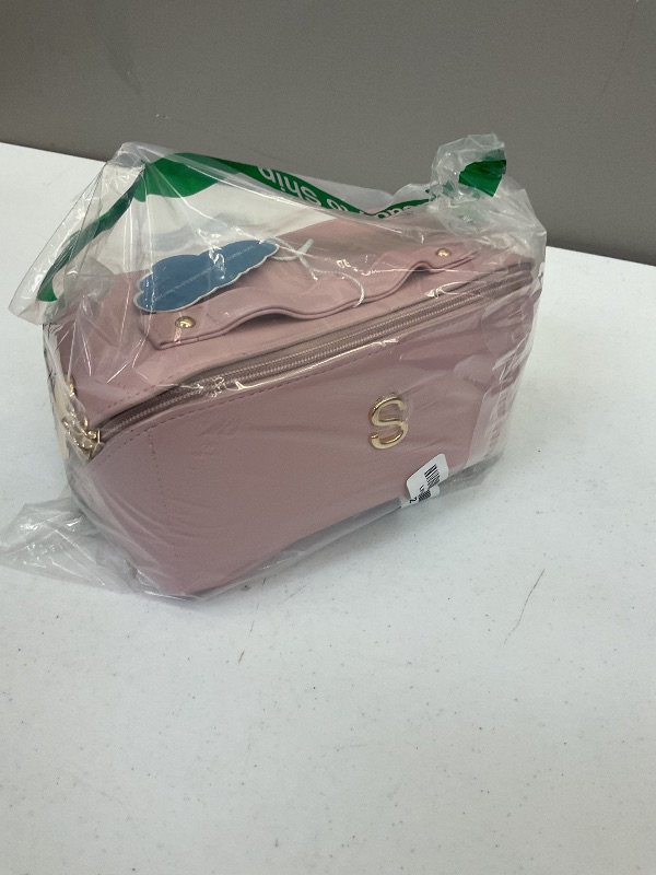 Photo 1 of CLOUDWINGS Birthday Gifts for Women Teen Girl, Personalized Initial Makeup Organizer Bag Set, Open Flat Travel Cosmetic Bag With Clear Divider and Handle(Pink,S)