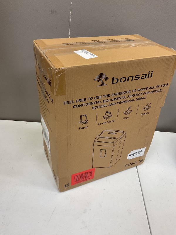 Photo 1 of Bonsaii 12-Sheet Cross Cut Paper Shredder, 5.5 Gal Home Office Heavy Duty Shredder for Paper, Credit Card, Mail, Staples, with Transparent Window, High Security Level P-4 (C275-A)