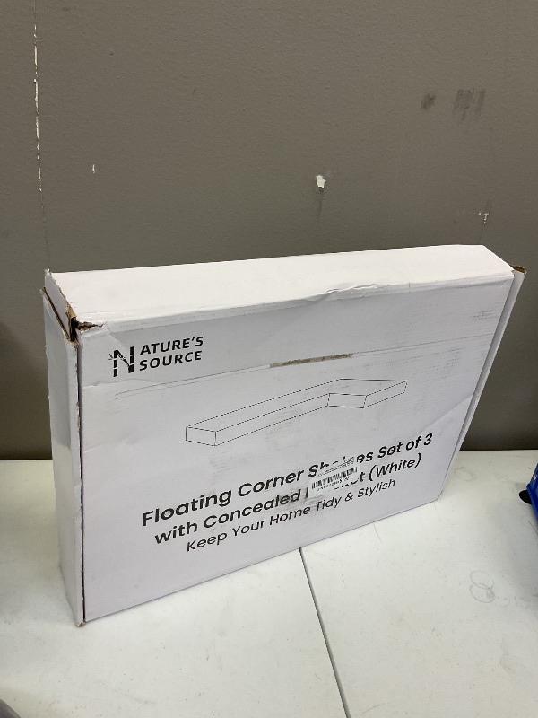 Photo 1 of NATURE'S SOURCE Corner Floating Shelves with Invisible Brackets, Corner Shelves Wall Mounted Set of 3, Bedroom Bathroom Kitchen Living Room Office- Modern Style 16.6" x 6" (White)