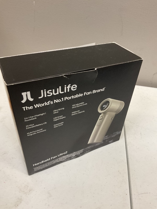 Photo 1 of JISULIFE Portable Handheld Fan Ultra2, 9000mAh Max 25 Hrs, 5 IN 1, 100 Speed Turbo Fan Rechargeable 18W Power Bank with Flashlight, Metal Shell Multi-Function Travel Essentials Gifts for Men-Brown