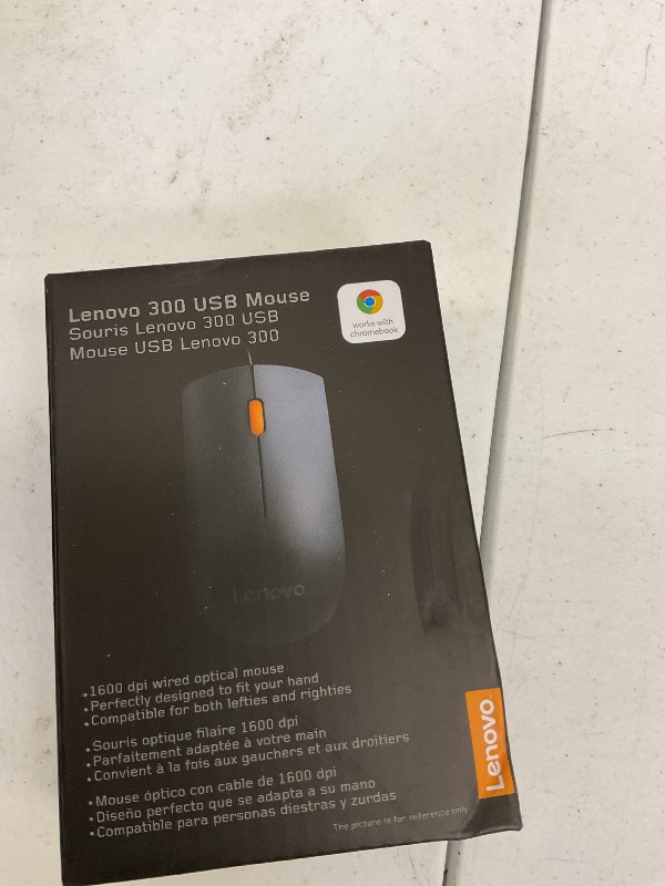 Photo 1 of Lenovo 300 USB Wired Computer Mouse - Full Size Optical Ambidextrous Mouse with 1600 DPI, Reliable USB-A Wired Connection, Easy 3-Button Navigation – Long Lasting, Durable Basic Mouse, Black