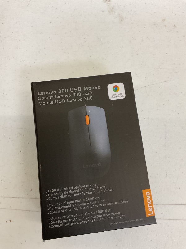 Photo 1 of Lenovo 300 USB Wired Computer Mouse - Full Size Optical Ambidextrous Mouse with 1600 DPI, Reliable USB-A Wired Connection, Easy 3-Button Navigation – Long Lasting, Durable Basic Mouse, Black